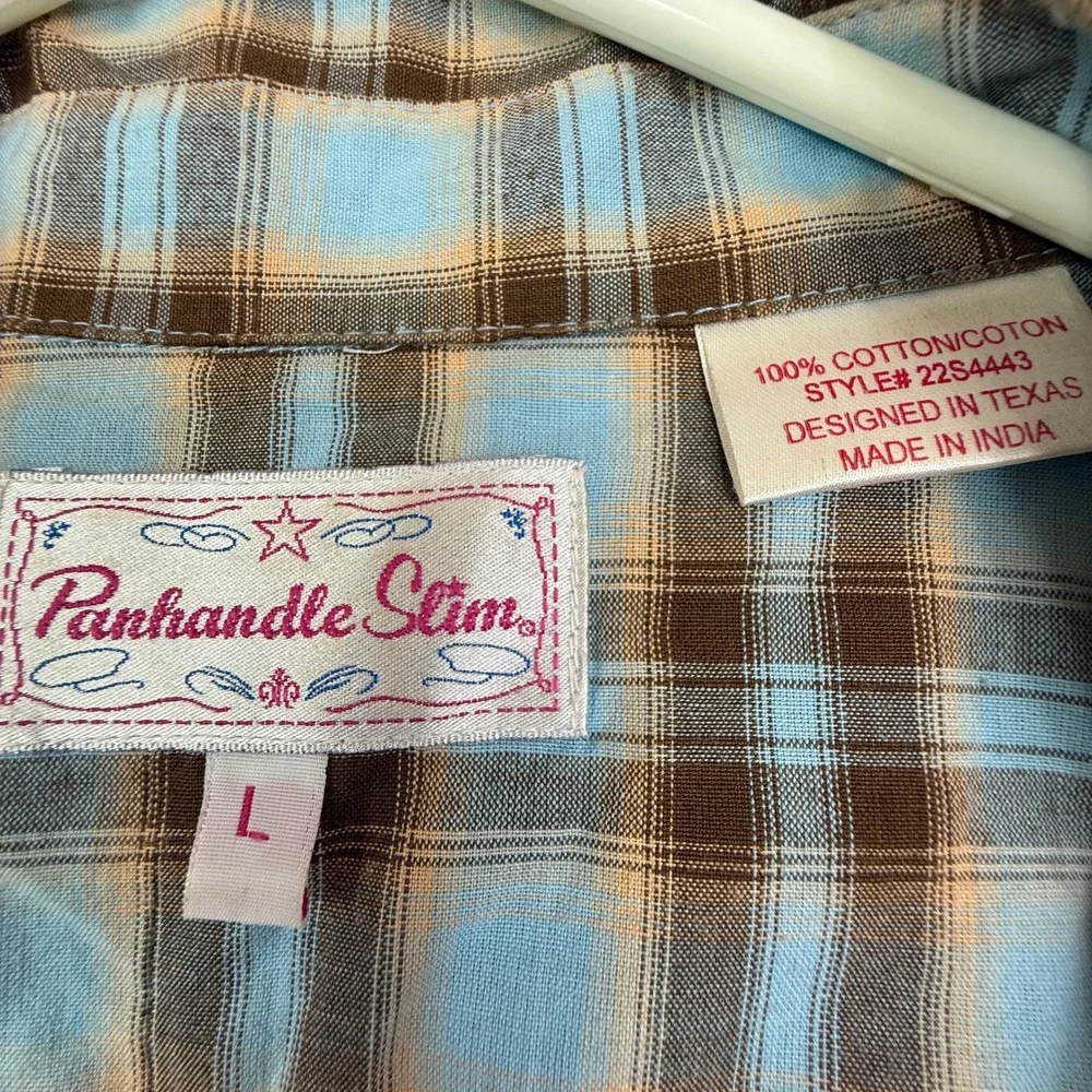 Panhandle Slim Womens L‎ Western Plaid Studded Pearl Button Up Shirt